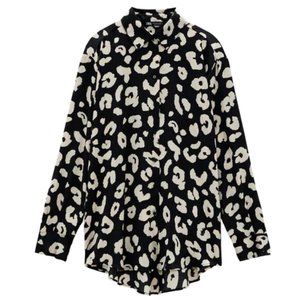 NEW Zara Oversized Animal Print Top / Shirt / Blouse - Black / Sand